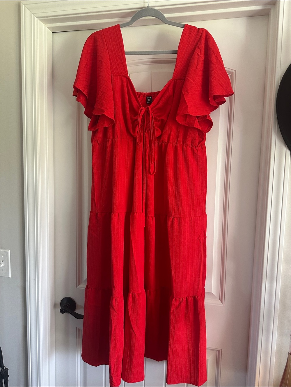 Breezaya Plus Drawstring Front Tiered Red Dress Size 3X